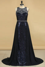 Load image into Gallery viewer, Prom Dresses Scoop Sequins Mermaid Sweep Train Beads&amp;Rhinestones