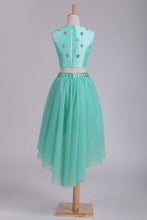Load image into Gallery viewer, Asymmetrical Scoop A Line Two Pieces Tulle With Beads Prom Dresses