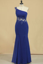 Load image into Gallery viewer, Mermaid One Shoulder Prom Dresses Chiffon With Applique &amp; Beads