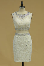 Load image into Gallery viewer, Two Pieces Scoop Sheath Homecoming Dresses With Beads Lace