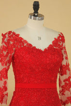 Load image into Gallery viewer, Red V Neck 3/4 Length Sleeve Mother Of The Bride Dresses Chiffon With Applique