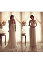 Load image into Gallery viewer, V Neck Cap Sleeves Wedding Dresses Chiffon Floor Length With Applique Backless