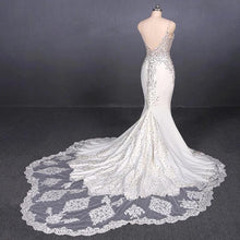 Load image into Gallery viewer, Spaghetti Straps Mermaid Wedding Dress with Lace, V-neck Wedding Dresses SJS15418
