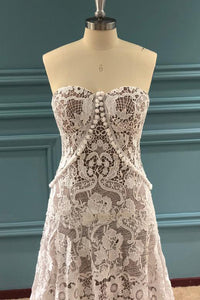 Elegant A Line Lace Appliques Sweetheart Strapless Wedding Dresses, Bridal SJS15636