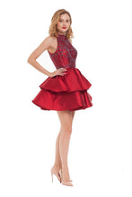 Load image into Gallery viewer, Homecoming Dresses High Neck A Line Satin With Beading Mini