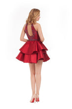 Load image into Gallery viewer, Homecoming Dresses High Neck A Line Satin With Beading Mini