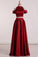 Two Pieces High Neck A Line Prom Dresses Satin Floor Length
