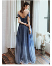 Load image into Gallery viewer, Charming A Line Blue Ombre Tulle Prom Dresses with Open Back, Evening SJS15622