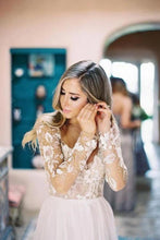 Load image into Gallery viewer, Chic A-Line Long Sleeves Lace Bodice See Through Wedding Dresses Backless Country Wedding SJSPY73AEE8