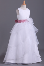 Load image into Gallery viewer, White Flower Girl Dresses Ball Gown Scoop Floor Length Organza