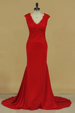 Load image into Gallery viewer, Mother Of The Bride Dresses V Neck With Applique Spandex Sweep Train Mermaid