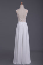 Load image into Gallery viewer, Scoop Beaded Bodice Prom Dresses A Line With Beading White