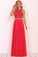Open Back Scoop A Line Prom Dresses With Beading Chiffon