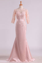 Load image into Gallery viewer, Mother Of The Bride Dresses Mermaid Bateau 3/4 Length Sleeve Satin With Applique