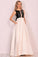 A Line Scoop Satin Prom Dresses With Sequins&Bow Floor Length