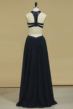 Load image into Gallery viewer, Open Back Prom Dresses Sheath Scoop Chiffon Sweep Train