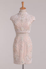 Load image into Gallery viewer, Two-Piece High Neck Homecoming Dresses Sheath Lace With Beads
