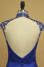 Load image into Gallery viewer, Sexy Open Back High Neck A Line Prom Dresses With Beading