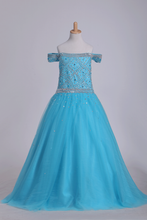 Load image into Gallery viewer, Flower Girl Dresses Boat Neck With Beading Tulle Floor Length