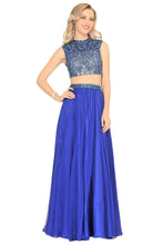 Load image into Gallery viewer, Two-Piece High Neck Beaded Bodice A Line Chiffon Prom Dresses