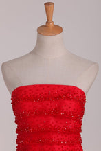 Load image into Gallery viewer, New Arrival Strapless Homecoming Dresses A Line Satin With Beading