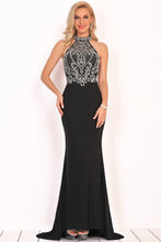 Load image into Gallery viewer, Prom Dresses Mermaid High Neck Beaded Bodice Spandex