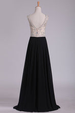 Load image into Gallery viewer, Cap Sleeve Prom Dresses Bateau With Beading And Slit Chiffon