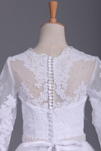 Load image into Gallery viewer, 3/4 Length Sleeve Bateau Wedding Dresses Tulle With Applique Court Train