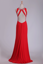 Load image into Gallery viewer, Sexy Open Back Prom Dresses Scoop Spandex With Beads And Slit  Sheath