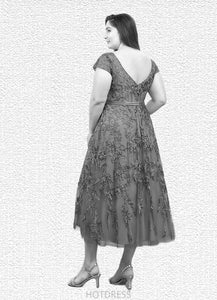 Julie A-Line Lace Tulle Tea-Length Dress P0019839