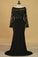 Long Sleeves Bateau Open Back Evening Dresses Lace With Applique