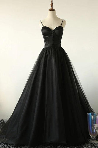 Charming Black Spaghetti Straps Sweetheart Tulle Evening Dresses, Formal SJS20398
