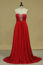 Load image into Gallery viewer, Prom Dress Sweetheart A Line Chiffon With Ruffles And Beads