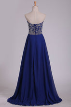 Load image into Gallery viewer, New Arrival Sweetheart Beaded Bodice Floor Length Chiffon A Line Prom Dresses Dark Royal Blue
