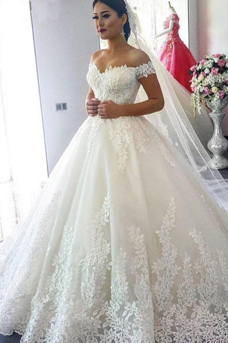 Ball Gown Off the Shoulder Sweetheart Wedding Dresses with Lace up, Wedding Gowns SJS15561