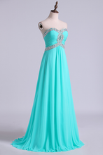 Load image into Gallery viewer, Prom Dresses A Line Floor Length Sweetheart Chiffon With Rhinestone