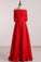 Boat Neck A Line Mid-Length Sleeves Prom Dresses With Applique