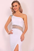 Load image into Gallery viewer, Spandex One Shoulder Mermaid Sweep Train Prom Dresses With Slit