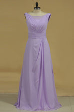 Load image into Gallery viewer, Scoop Prom Dresses A Line Chiffon With Ruffles Floor Length