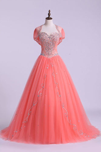 Sweetheart Quinceanera Dresses A Line Beaded Tulle Floor Length