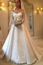 Load image into Gallery viewer, Princess Off the Shoulder Modest Wedding Dresses with Lace Long Sleeves SJS15302