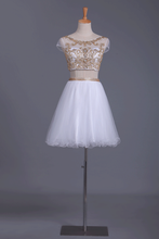 Load image into Gallery viewer, Two-Piece Homecoming Dresses Scoop A Line Tulle Beaded Bodice Short/Mini