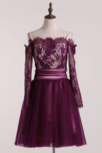 Load image into Gallery viewer, Boat Neck Homecoming Dresses Long Sleeves Tulle &amp; Lace Short