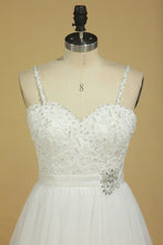 Load image into Gallery viewer, Sexy Open Back A Line Wedding Dresses Spaghetti Straps Tulle With Applique And Sash