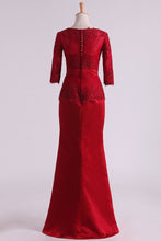 Load image into Gallery viewer, Burgundy Mother Of The Bride Dresses Square 3/4 Length Sleeve With Applique Satin