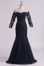 Load image into Gallery viewer, Bateau Half Sleeves Mother Of The Bride Dresses Floor Length Tulle With Applique