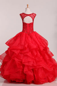 Quinceanera Dresses Organza Scoop With Beading Ball Gown