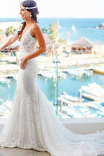 Load image into Gallery viewer, Romantic Deep V Neck Sleeveless Lace Wedding Dress Mermaid Wedding Dresses With SJSP2NSHCG1