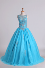 Load image into Gallery viewer, Scoop Quinceanera Dresses Open Back Beaded Bodice Tulle Lace Up