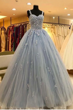 Load image into Gallery viewer, Ball Gown Straps Long Prom Dress Appliques Quinceanera SJSPKS9FELB